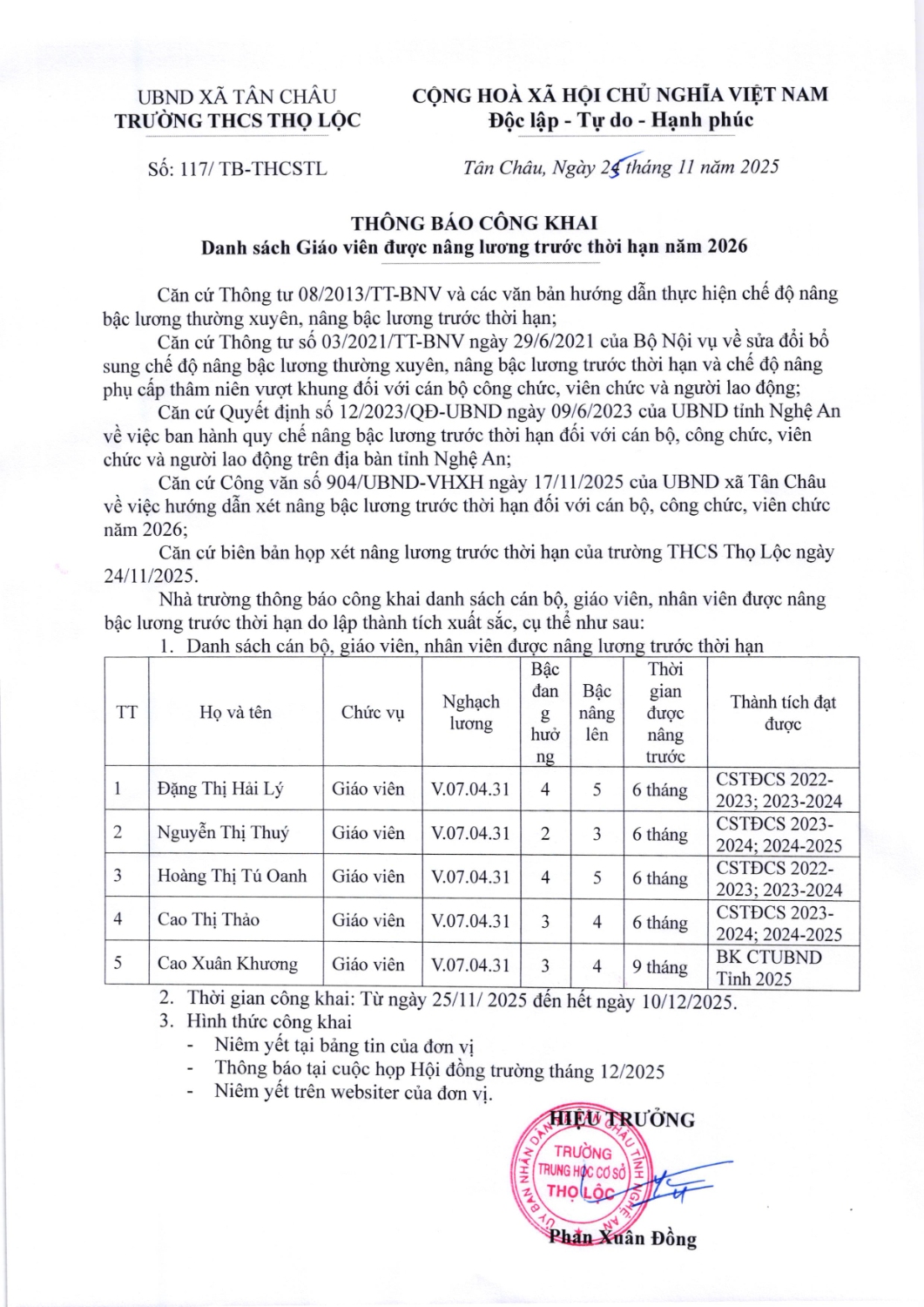 Thông báo công khai nâng bậc lương trước thời hạn năm 2026
